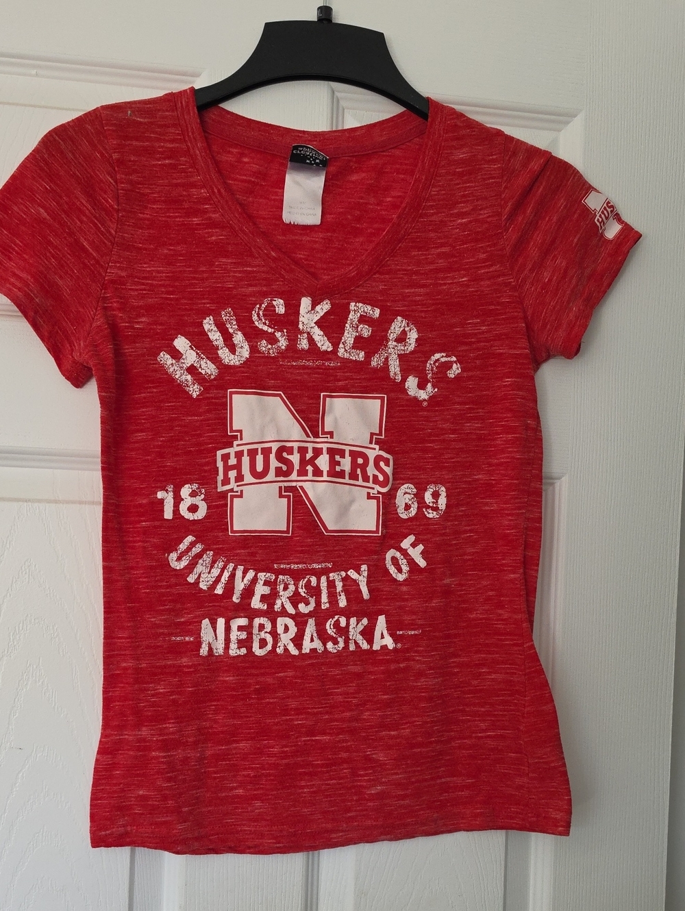 Women's Red Huskers University of Nebraska V-Neck Tee